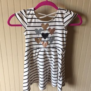 Epic threads dress black and cream  striped with heart designs size 5